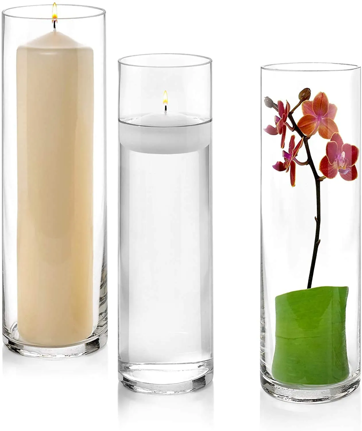 Round Glass Cylinder Vases 12 Inch Tall X 4 Inch Round - Multi-use: Pillar Candle, Floating Candles Holders, Floral Arrangements (Cylinder Vase- 1Pcs)